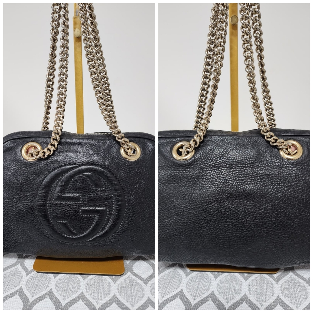 GUCCI Pebbled Leather Soho Chain Shoulder Bag Black - Picture 7 of 16